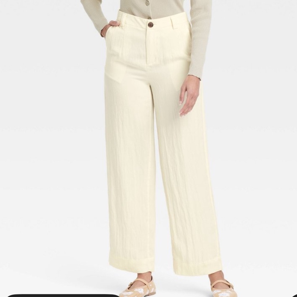 Cream Linen Wide-Leg Pants